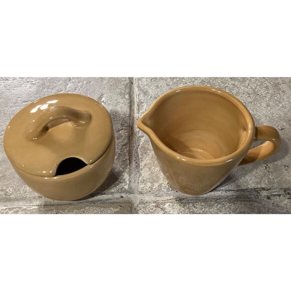 Pottery Barn Sausalito Amber Creamer & Sugar Bowl With Lid ~ No Spoon - Picture 3 of 9